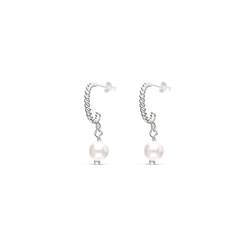 Boucles d'oreilles Mini Créoles Argent - Anneau torsadé & Perle blanche DORIANE BIJOUX Boucles d'oreilles Mini Créoles Argent - Anneau torsadé & Perle blanche DORIANE BIJOUX