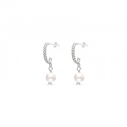 Boucles d'oreilles Mini Créoles Argent - Anneau torsadé & Perle blanche DORIANE BIJOUX