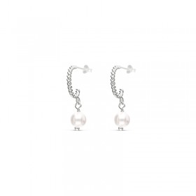 Boucles d'oreilles Mini Créoles Argent - Anneau torsadé & Perle blanche DORIANE BIJOUX