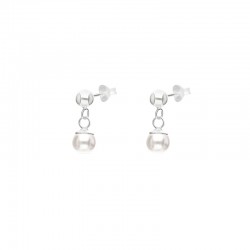 Boucles d'oreilles Puce boule argent & petite nacre blanche