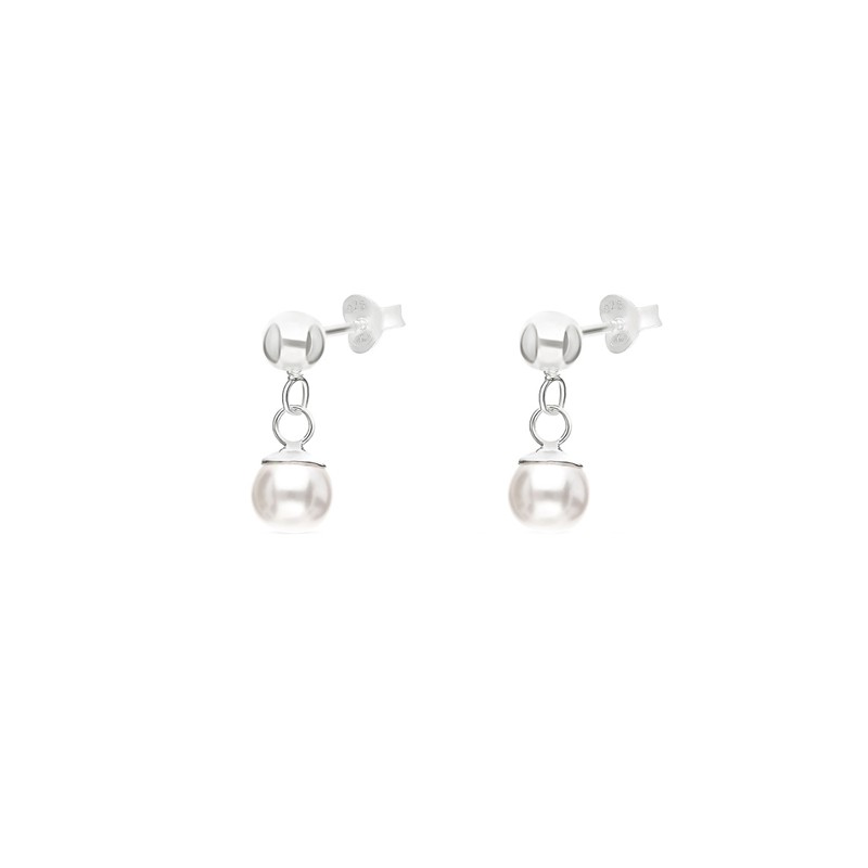 Boucles d'oreilles Puce boule argent & petite nacre blanche Boucles d'oreilles Puce boule argent & petite nacre blanche