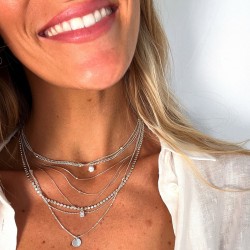Collier ras de cou double rangs Argent - Chaîne rock & Pastille