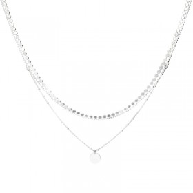 Collier double en argent - Pastille & Maille ronde rock plate DORIANE BIJOUX