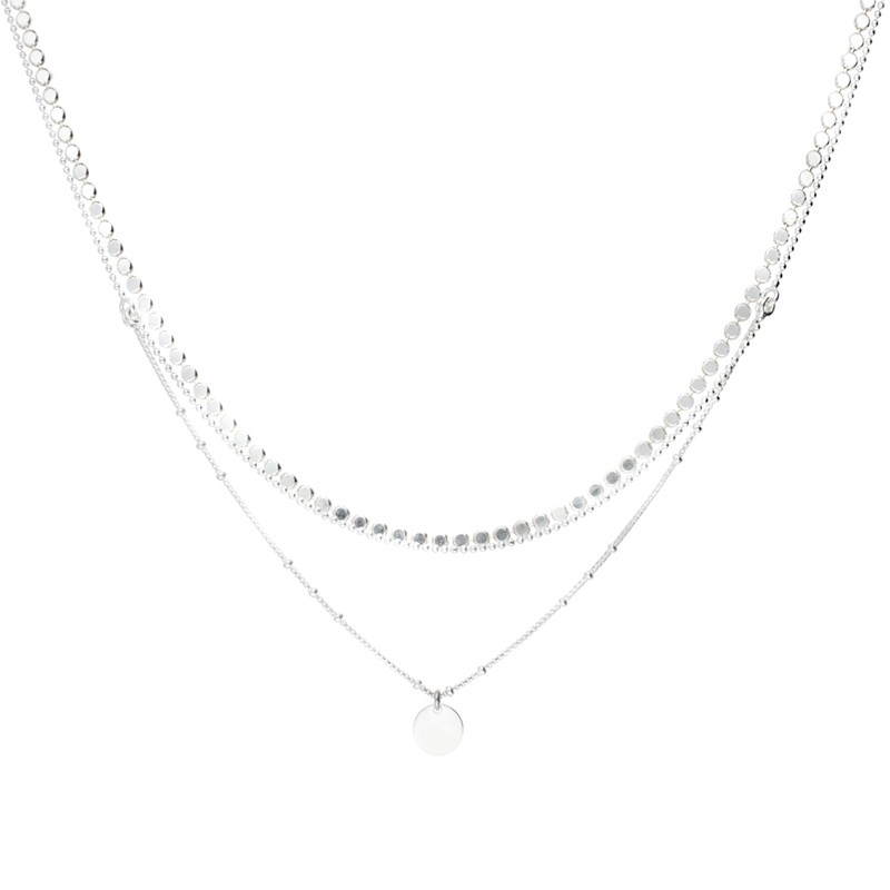 Collier double en argent - Pastille & Maille ronde rock plate DORIANE BIJOUX Collier double en argent - Pastille & Maille ronde rock plate DORIANE BIJOUX