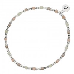 Bracelet élastique Miyuki carré Tweed, rose, beige gris & Hématites DORIANE BIJOUX