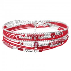 Bracelet multitours ATLANTA argent - Cordons & Perles rouge - DORIANE Bijoux
