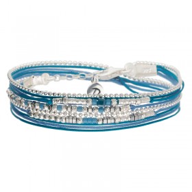 Bracelet Multi Tours en argent - Cordons bleu & Hématites Délicat DORIANE BIJOUX