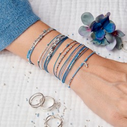 Bracelet Multi Tours en argent - Cordons bleu & Hématites Délicat