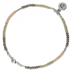 Bracelet élastiqué KANDY tweed beige rose & gris - Perle diamantée TAILLE M