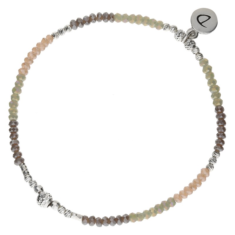 Bracelet élastiqué KANDY tweed beige rose & gris - Perle diamantée TAILLE M