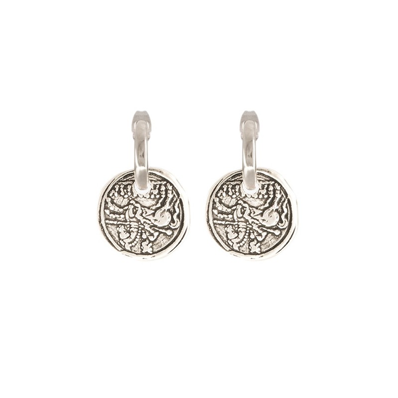 Boucles d'oreilles Créoles VAINILLIA Métal - Pendentif Hiéroglyphes antik - CXC