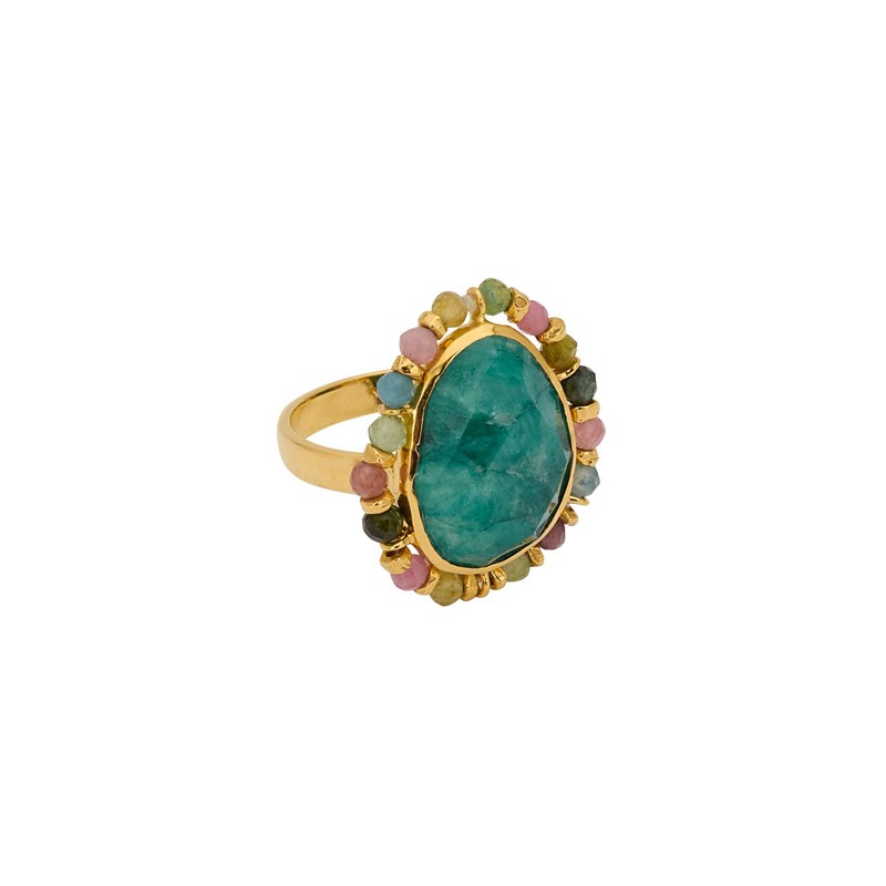 Bague fine JAIPUR BLOSSOM Or - Anneau fin & Emeraude cabochon ovale - Une à Une