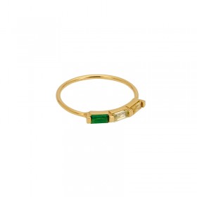 Bague fine CRYSTAL Or - Anneau fin & Baguettes cristaux vert jaune - Une à Une