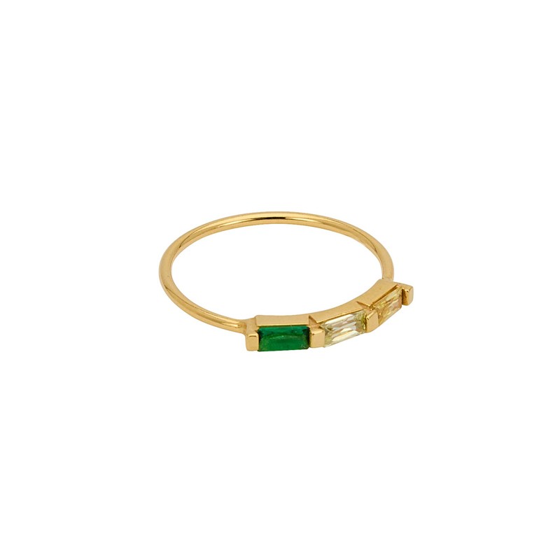 Bague fine CRYSTAL Or - Anneau fin & Baguettes cristaux vert jaune - Une à Une