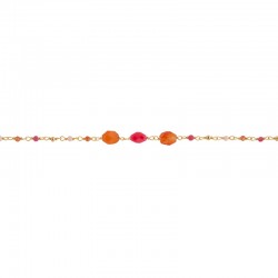 Bracelet fin MUMBAÏ Or - Chaîne cristaux & Pierres orange rouge ovales - Une à Une