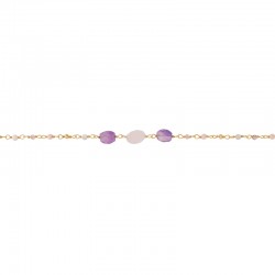 Bracelet fin MUMBAÏ Or - Chaîne cristaux & Pierres violet rose ovales - Une à Une