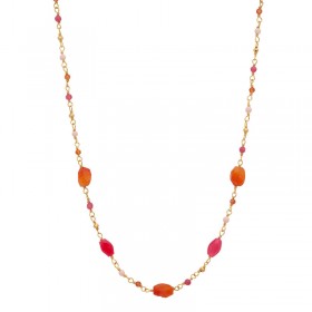 Collier fin MUMBAÏ Or - Chaîne cristaux & Pierres en cabochon multi orange - Une à Une