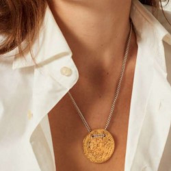 Collier ajustable VAINILLA bicolore- Chaîne métal & Médaille gravée dorée