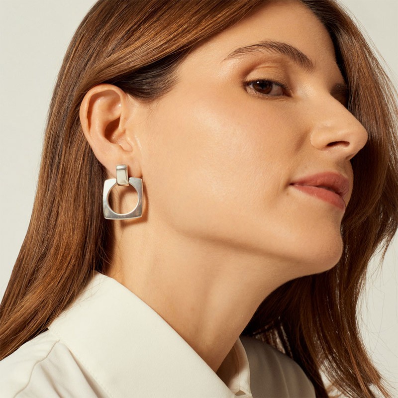 Boucles D'Oreilles Carrées Métal Bleu Et Strass - Style Émaux - Neuf Sans Emballage