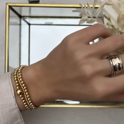 Bracelet fin élastiqué PETITES PERLES dorées & Décor Moyenne Perle