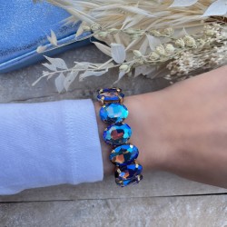 Bracelet manchette élastiqué - Cristaux ovales bleu roi
