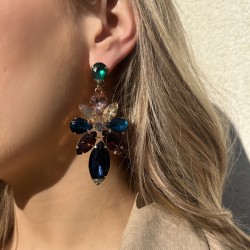 Boucles d'oreilles pendantes FLEURS - Cristaux multicolores JORGINA