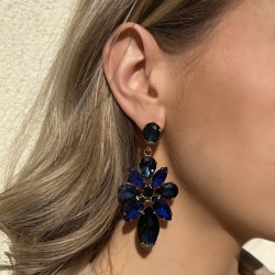 Boucles d'oreilles pendantes FLEURS - Cristaux Bleu marine