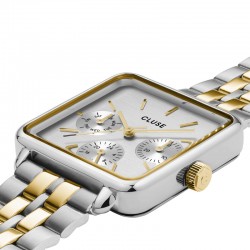 Montre Tetragone Multifunction Steel Bicolour, cadran carré blanc