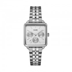 Montre Tetragone Multifonction Steel Full Silver, cadran carré blanc - CLUSE