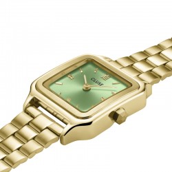 Montre Gracieuse Steel Light Green, Cadran carré doré & bracelet oyster