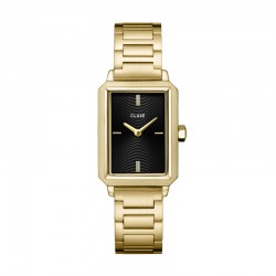 Montre Fluette Steel, Black, Gold colour, cadran rectangle noir & bracelet oyster - CLUSE