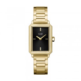 Montre Fluette Steel, Black, Gold colour, cadran rectangle noir & bracelet oyster - CLUSE