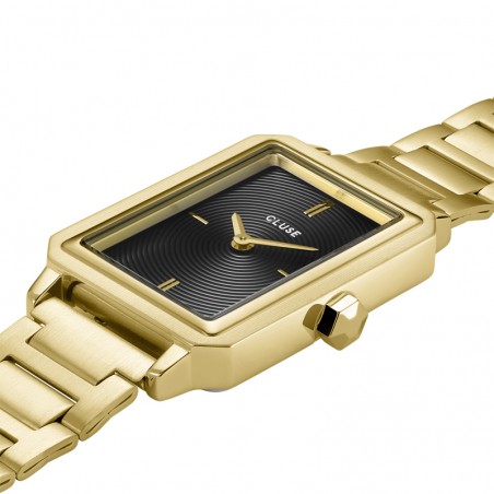 Montre Unisexe élégante - Bracelet Noir Avec Cristaux Et Finition Plaquée Or - Style Moderne Et Polyvalent