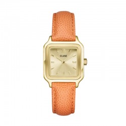 Montre Gracieuse petite Leather Apricot Lizard, Couleur or, cadran carré