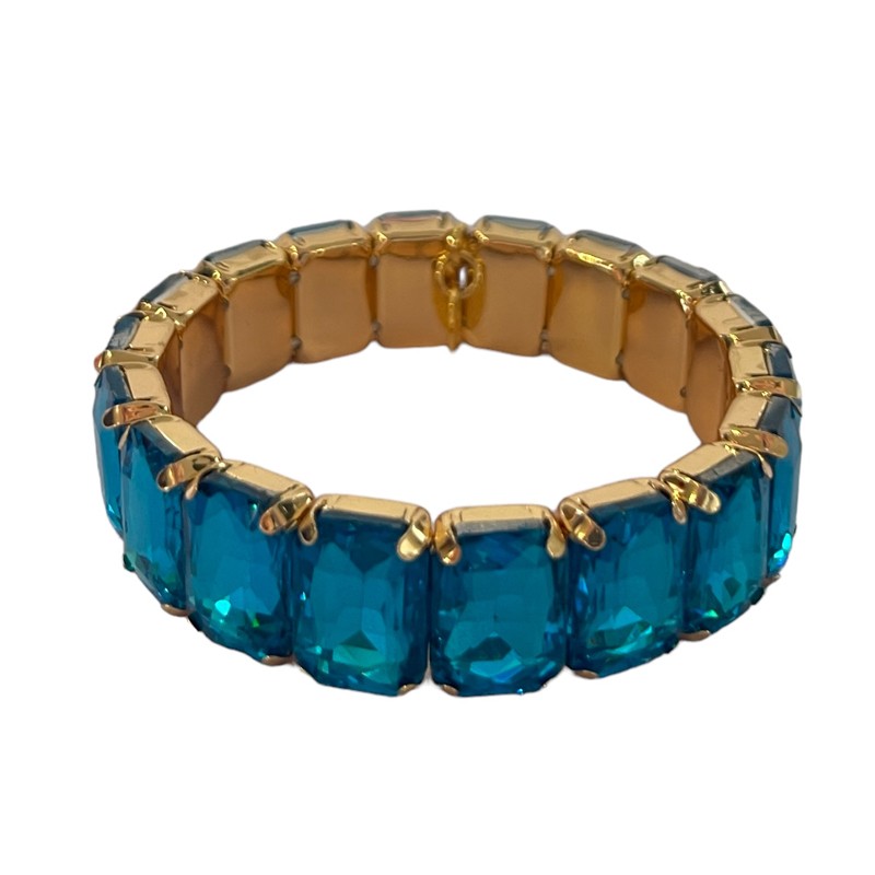 Bracelet manchette élastiqué - Cristaux rectangulaires turquoise