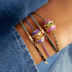Bracelet PURPLE TALISMAN Or - Cordon violet rose & turquoise