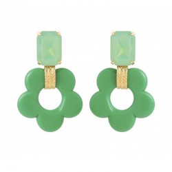 Boucles d'oreilles pendantes FLOREM doré - Cristal vert & Fleur résine vert - julieSion