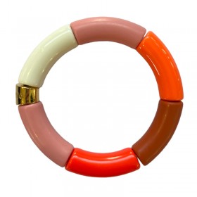 Bracelet jonc élastiqué FOGO 3 - Rose corail crème sienne & Orange brillant - PARABAYA