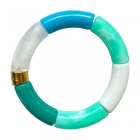 Bracelet jonc élastiqué OCEANO 3 - Turquoise marbré blanc vert & bleu brillant - PARABAYA