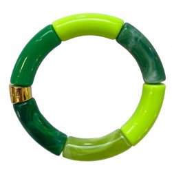 Bracelet jonc élastiqué PALMEIRA 2 - Vert brillant marbré & vert fluo - PARABAYA