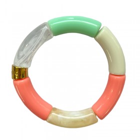 Bracelet jonc élastiqué SAMBA 2 - Rose beige & Vert menthe à l'eau - PARABAYA