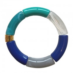 Bracelet jonc élastiqué OCEANO 1 - Vert bleu marine turquoise & gris - PARABAYA