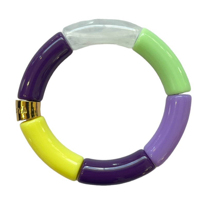 Bracelet jonc élastiqué JACARANDA 1 - Violet jaune vert & blanc transparent PARABAYA