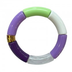 Bracelet jonc élastiqué JACARANDA 2 - Violet prune vert & blanc PARABAYA