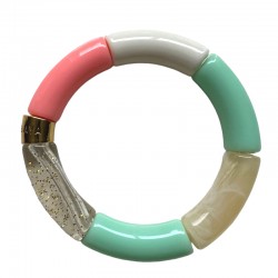 Bracelet jonc élastiqué SAMBA 1 - Rose beige vert d'eau & paillettes PARABAYA