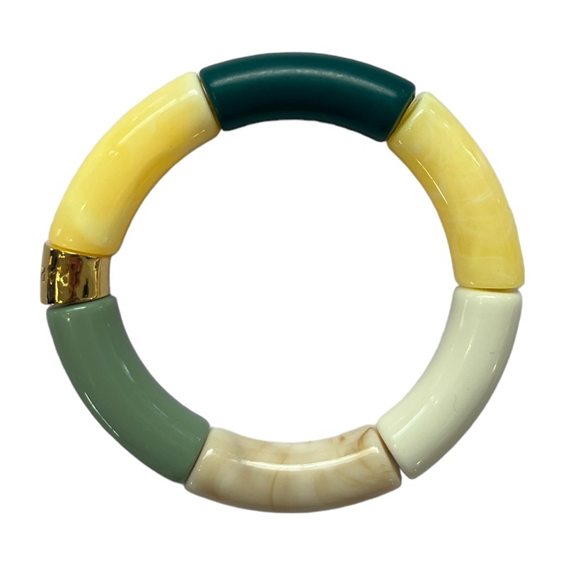 Bracelet jonc élastiqué MATA 1- Vert bouteille, olive, jaune & beige