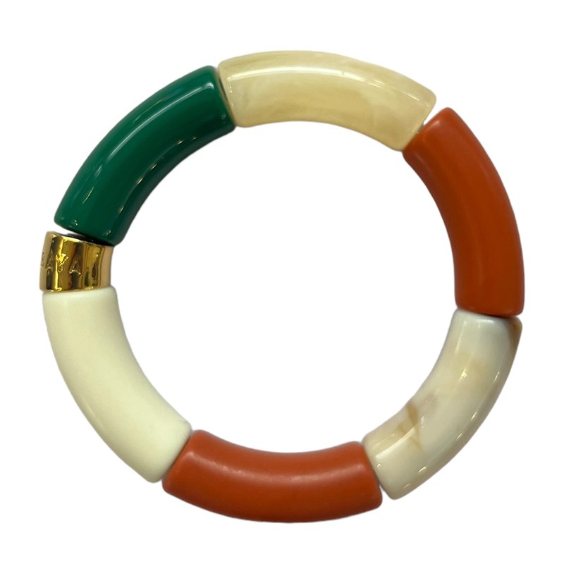 Bracelet jonc élastiqué MATA 2 - Vert beige & terre de sienne mat
