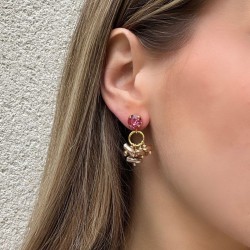 Boucles d'oreilles pendantes SUNSET BABY - Cristaux rose & Perles