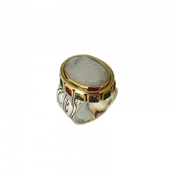 Bague large Anneau antique, cristaux multicolores & Pierre de Lune ovale - CANYON