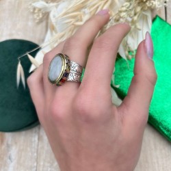 Bague large Anneau antique, cristaux multicolores & Pierre de Lune ovale TAILLE 52